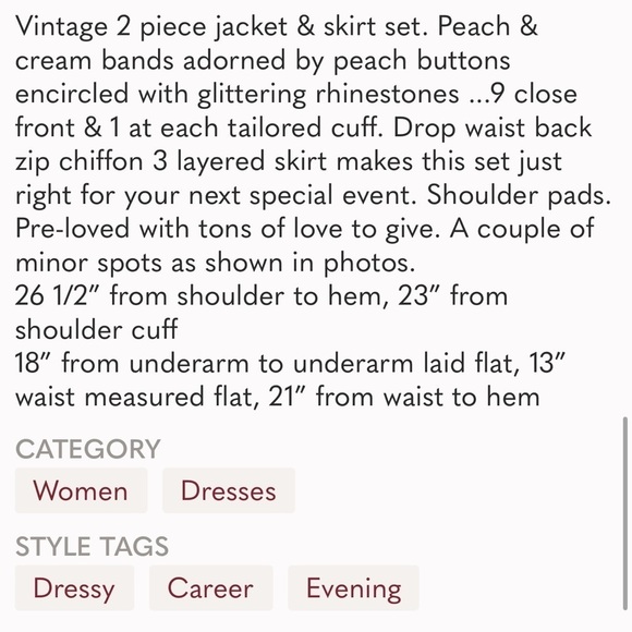 Vintage Peach 2-Piece SET sz XS/S Formal prom wedding VictorCosta VTG rhinestone - Picture 7 of 12